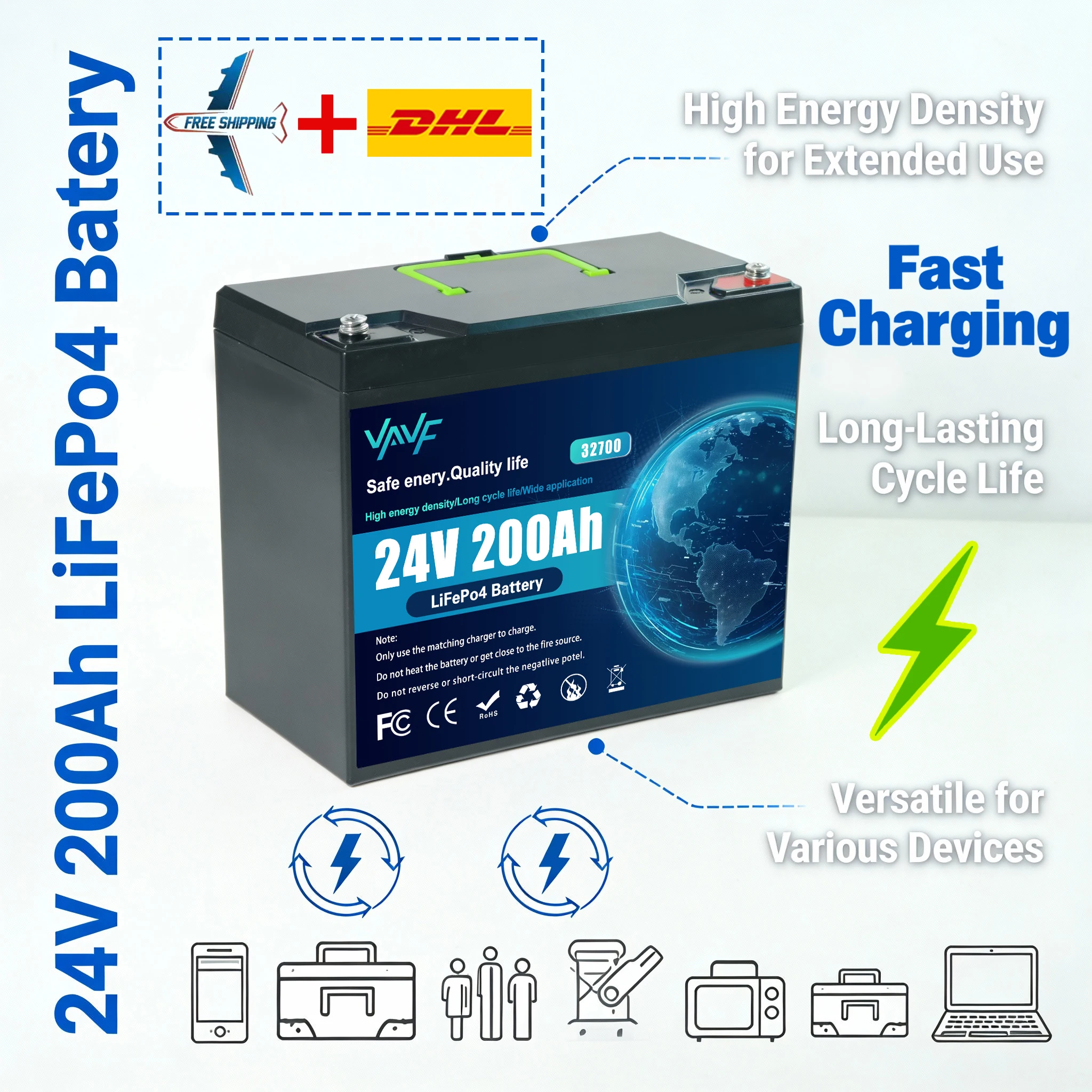 

LiFePO4 24V 200Ah Battery Integrated BMSDesigned for ️Solar Storage⏱️Campers, Boats & Off-Grid Living Spaces,8000+Cycles