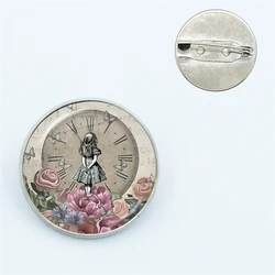 Alice In Wonderland Wonderland Garden Pin Glass Dome Brooches Shirt Lapel Bag Cute Badge Cartoon Jewelry Gift for Friends