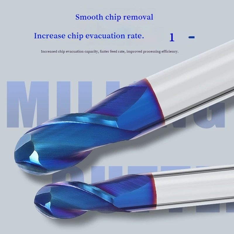 

2 Flute Ball Nose End Mill HRC65 Carbide CNC Router Bit 20mm Shank Blue Coated For Metal Tools