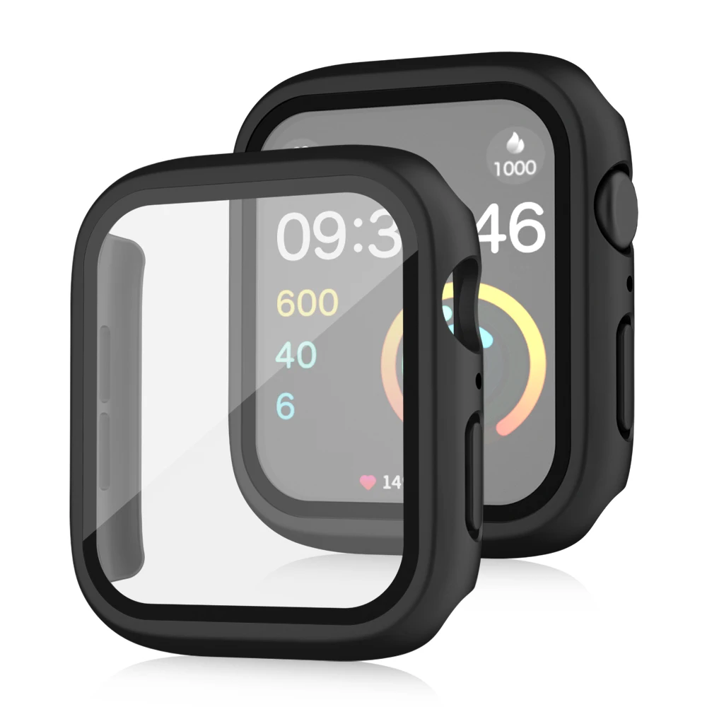 Tempered Glass+cover For Apple Watch Case 45mm 44mm 42mm 41mm 38-40mm PC bumper Screen Protector iWatch series 9 8 7 se 6 4 5 3