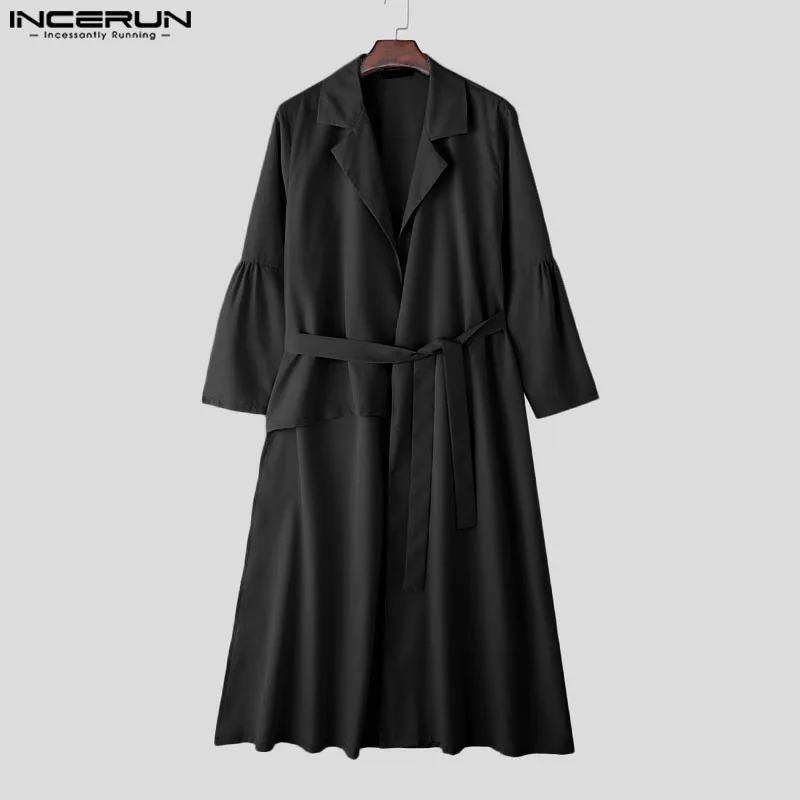 

INCERUN Men Irregular Trench Solid Color Loose Lapel Long Sleeve Irregular Windbreaker Men Streetwear 2025 Fashion Casual Coats