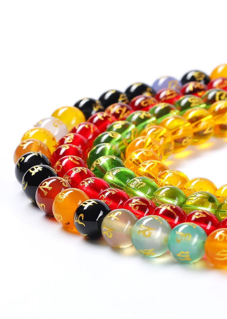 Synthetische Kristallperlen mit geschnitztem buddhistischem tibetischem Sechs-Wort-Mantra für die Schmuckherstellung, DIY-Armband- und Halskettenzubehör – Detail 5
