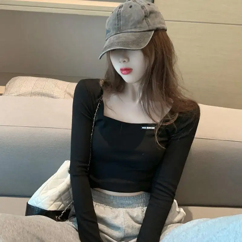 Long Sleeve Low Cut Korean Fashion Crop Tops Women Kpop Y2K Sexy T-shirts Vintage Harajuku Cute Tees Cheap Clothes Women Tshirts