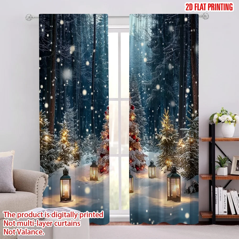 

2pcs 2D flat printing Christmas Party Curtain christmas trees 100% Polyester Fabric Without Electricity 0 Perfect for Indoor