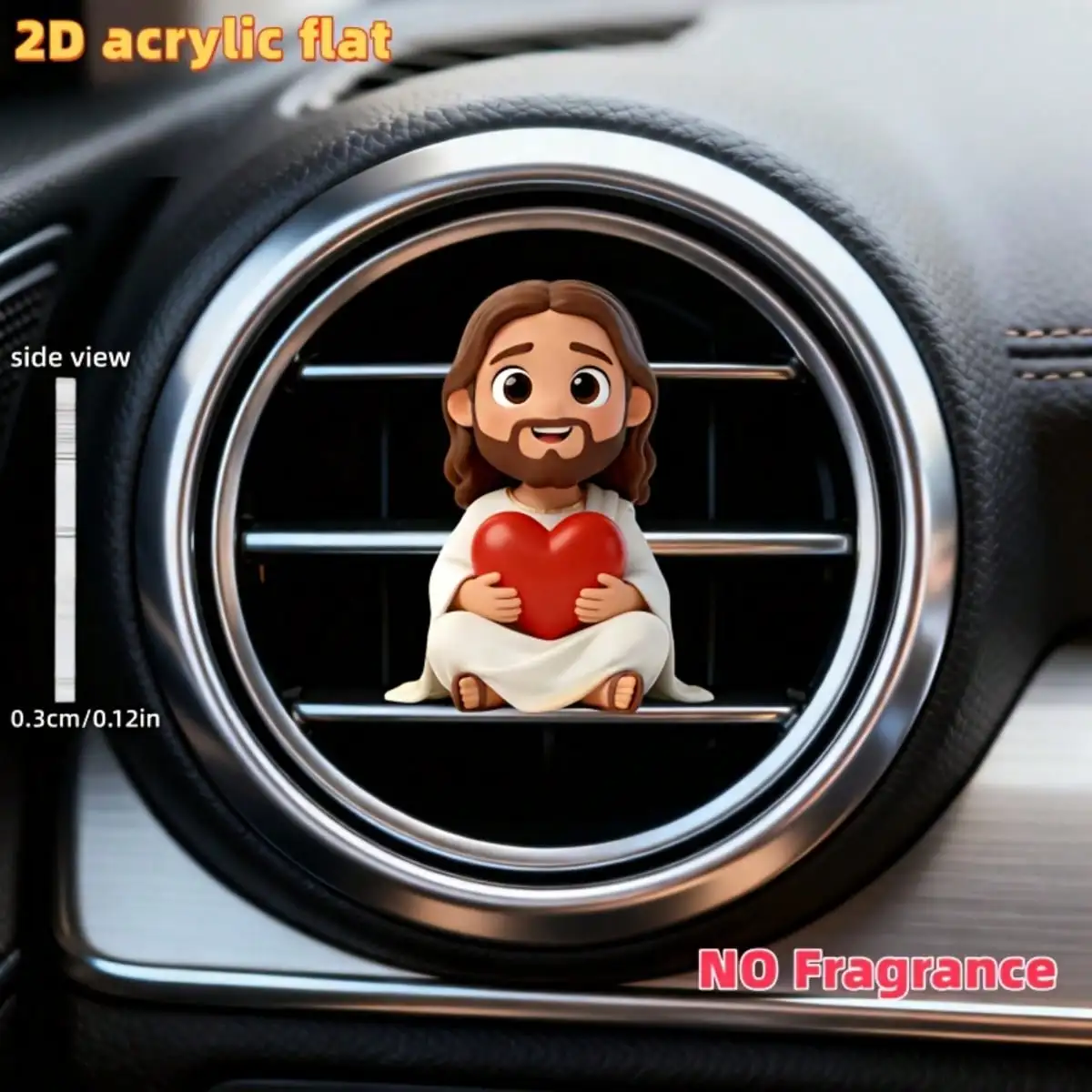 2/1Pcs 2D Flat Jesus Holding Heart Cartoon Air Vent Clip - Fashionable Car Interior Accessory, Ideal Holiday Gift