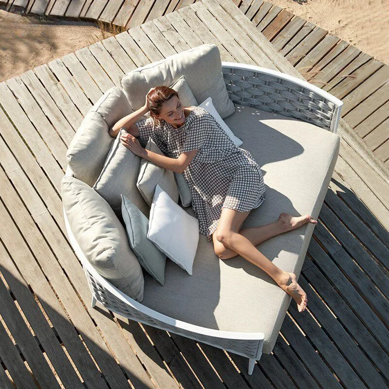 Outdoor bed furniture rattan waterproof beach swimming pool loungers