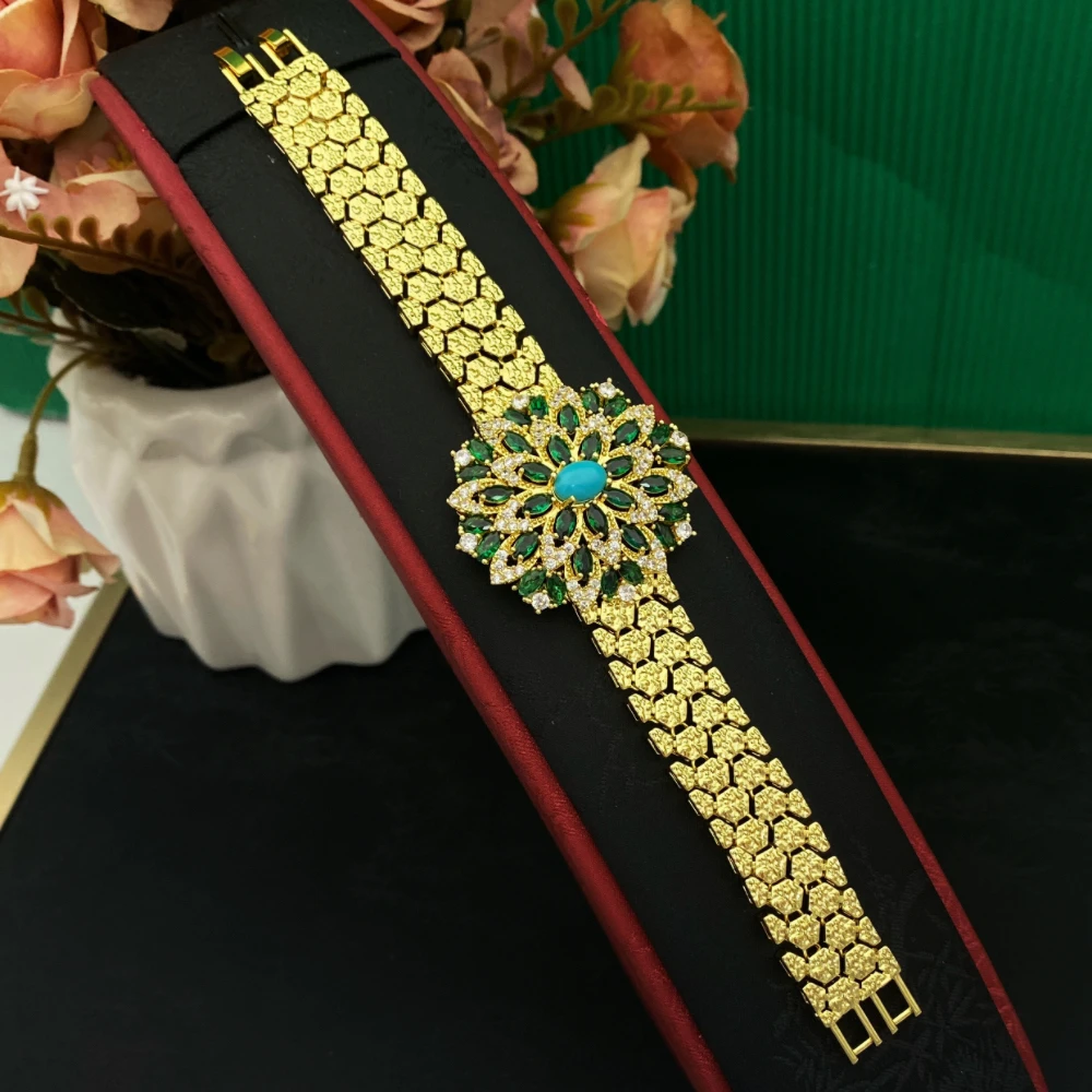 

JRH High-End Gathering Gold-Plated Copper Craft Luxury Cubic Zirconia Jewelry Women's Libya Necklace Earrings Bracelet Ring Set