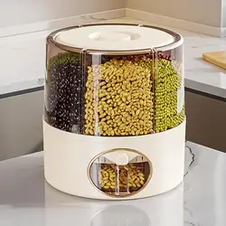 Food Grain Storage Container 6-Grid Rice Dispenser Kitchen Storage Bucket One-Click Output Rice Storage Dispenser 6-Grid Rice