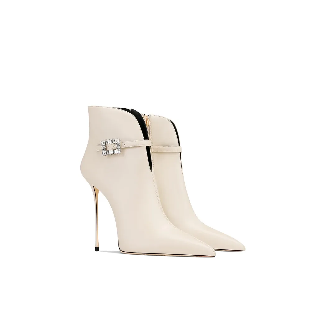 

2025 Spring New Beige Suede Ankle Boots Pointed Toe Stiletto Heels Women Fashion Elegant High Class