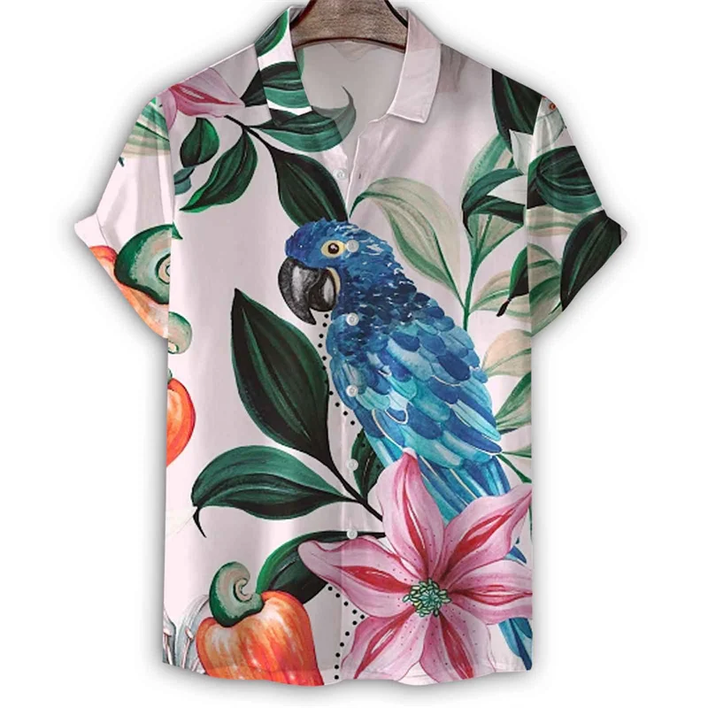 Camisa hawaiana con estampado 3d de flores para hombre, camisetas de manga corta con solapa, blusa con botones y patrón de animales de calle Harajuku, moda de verano