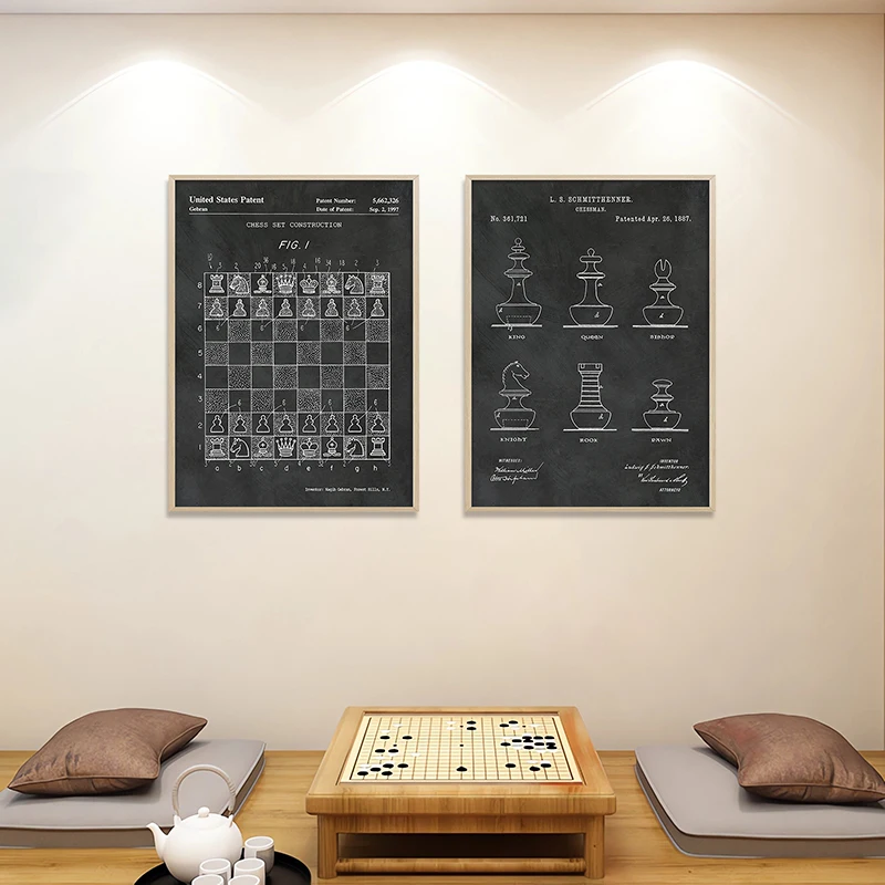 Affiche de brevet d'échecs, jeu de société classique imprimé, peinture sur toile d'art mural, Grand maître, amoureux des échecs, cadeau, décor de salle de jeu