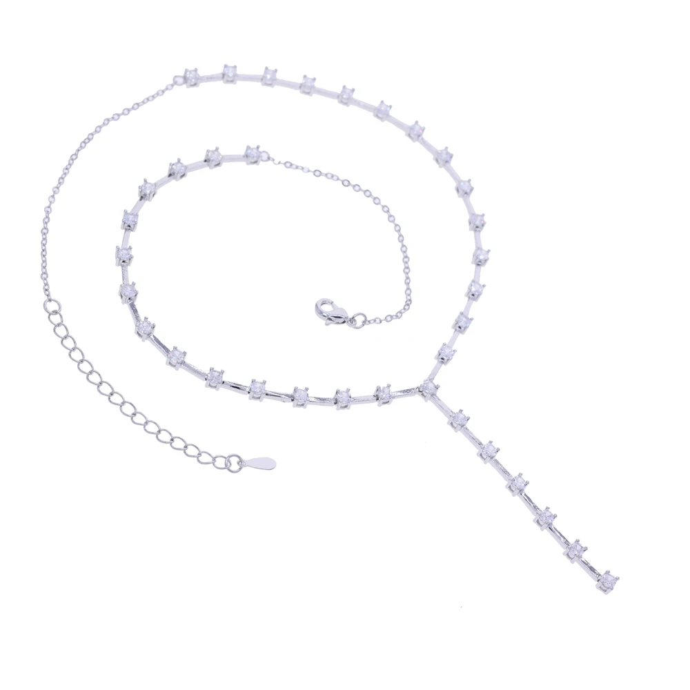 Iced Out Bling 5A Round Shaped CZ Tennis Chain Choker Y Lariat Necklace Sexy Girlfriend Lover Gift Jewelry
