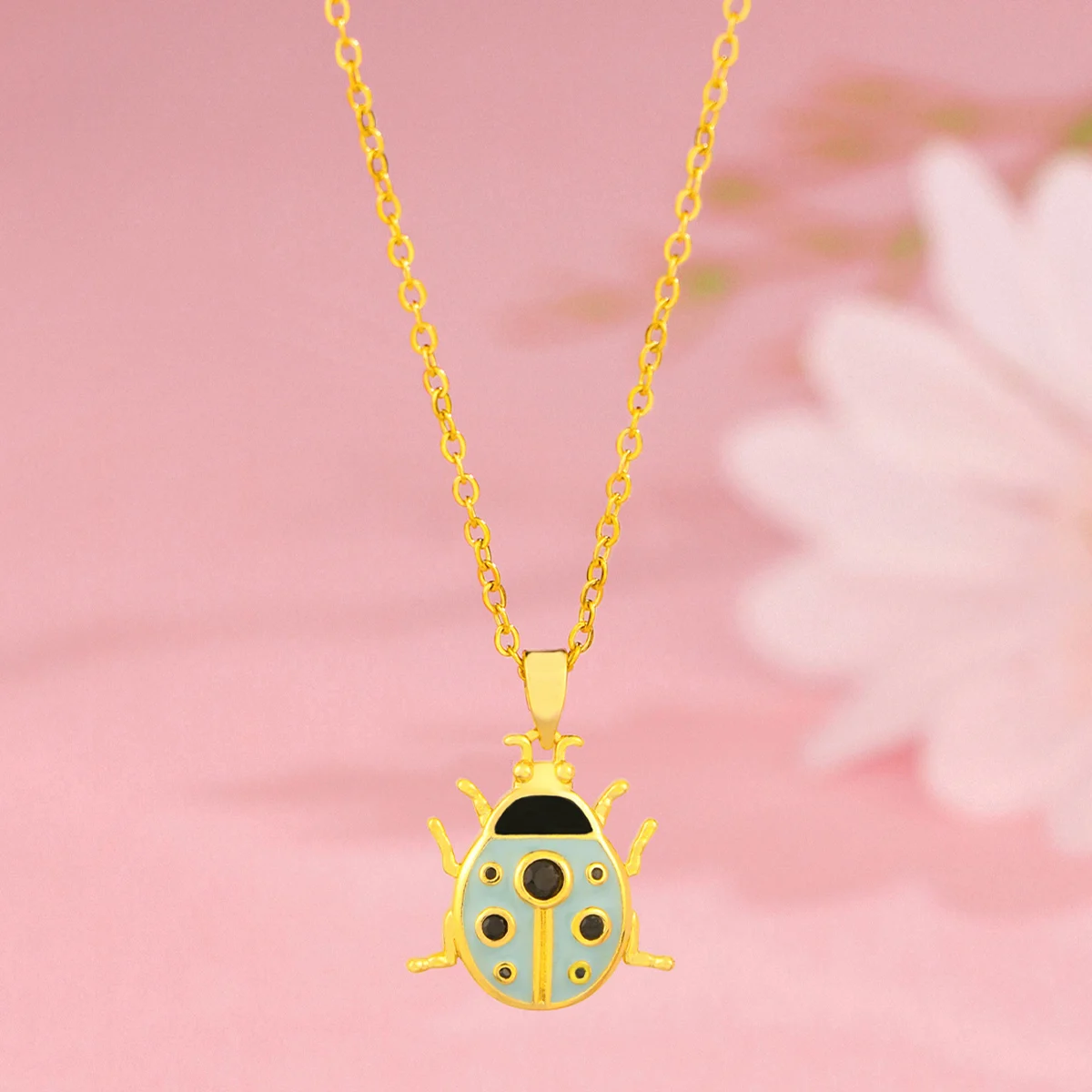 1 Piece Cute Cartoon Insect Pendant Necklace For Women Girls Seven Star Ladybug Metal Choker Chain Trend Stainless Steel Jewelry