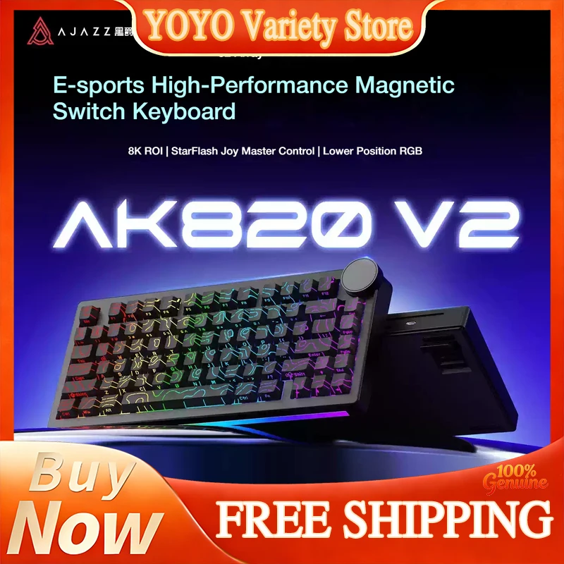 Teclado Mecânico Gamer AJAZZ AK820 V2 com Switches Magnéticos, Conexão com Fio, 82 Teclas com Impressão Lateral, RGB, Baixa Latência 8K, Curso de Tecl
