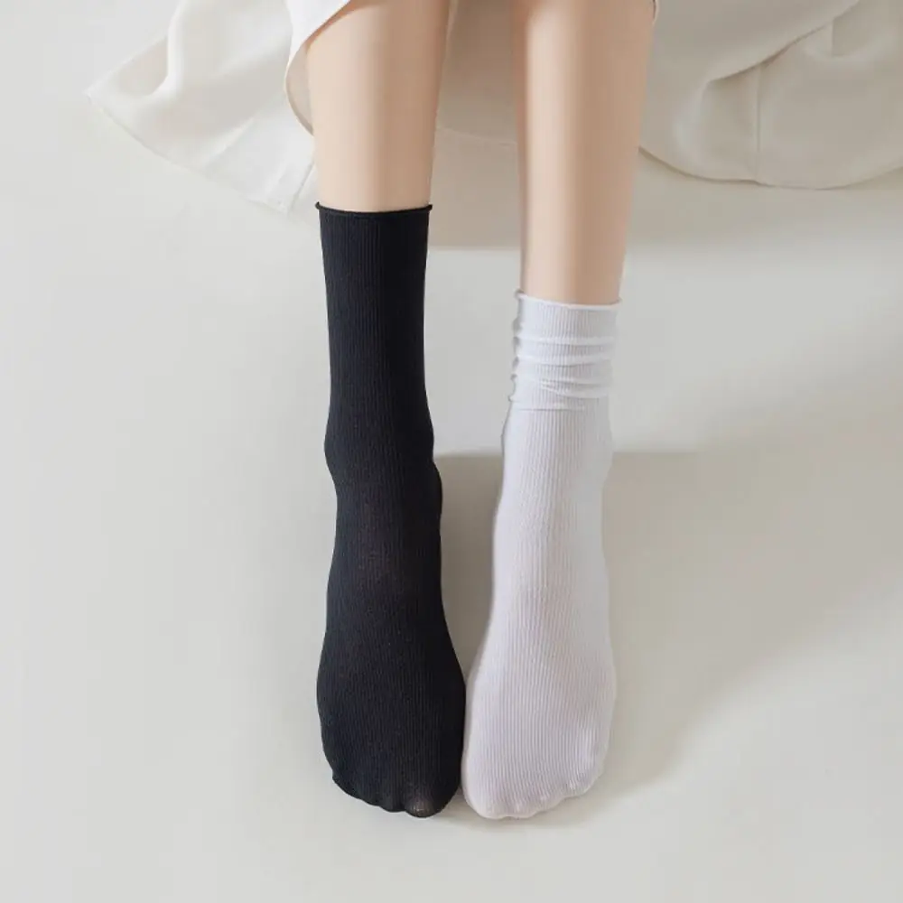 

10Pairs Pinstripe Women's Ultra-thin Socks Mid-calf Comfortable JK Lolita Pile Socks Breathable Hosiery Ice Silk Tube Socks Girl