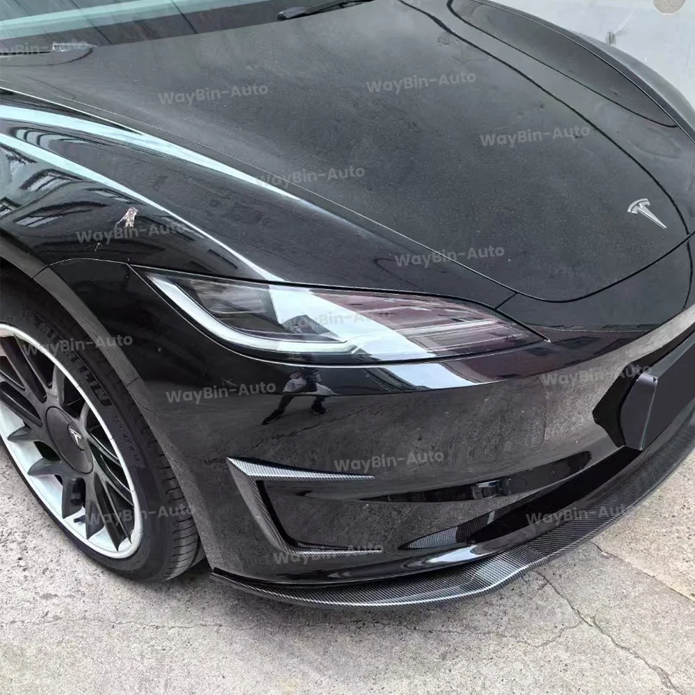 FDC Auto Body Kits For Tesla Model 3 Highland 2024 2025 Glossy Black & Carbon Front Bumper Lip Rear Diffuser Spoiler Side Skirt — zdjęcie 4