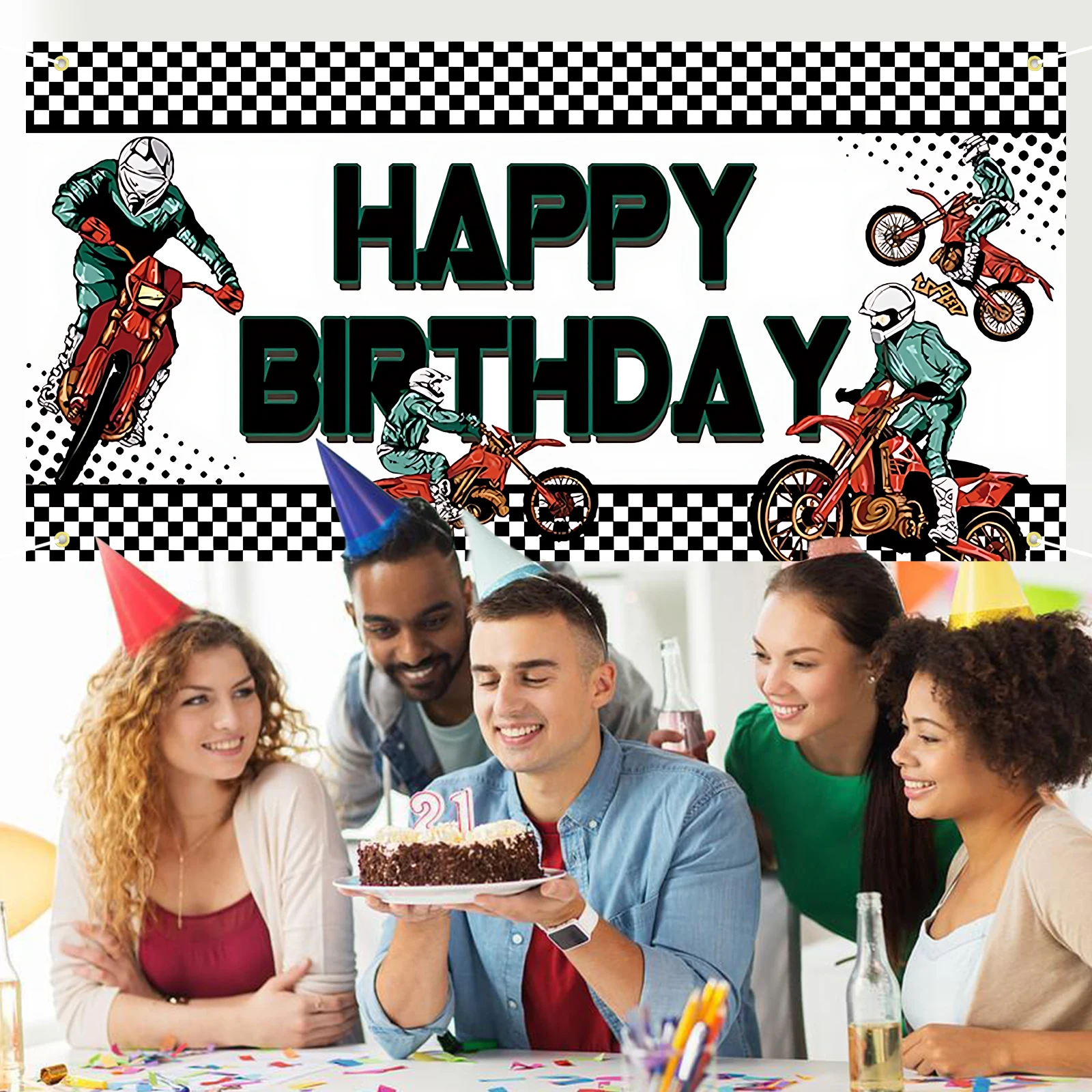 Large Motocross Happy Birthday Banner | Motocross Birthday Party Supplies Decoration | Motocross Birthday Party Backdrop Backgro