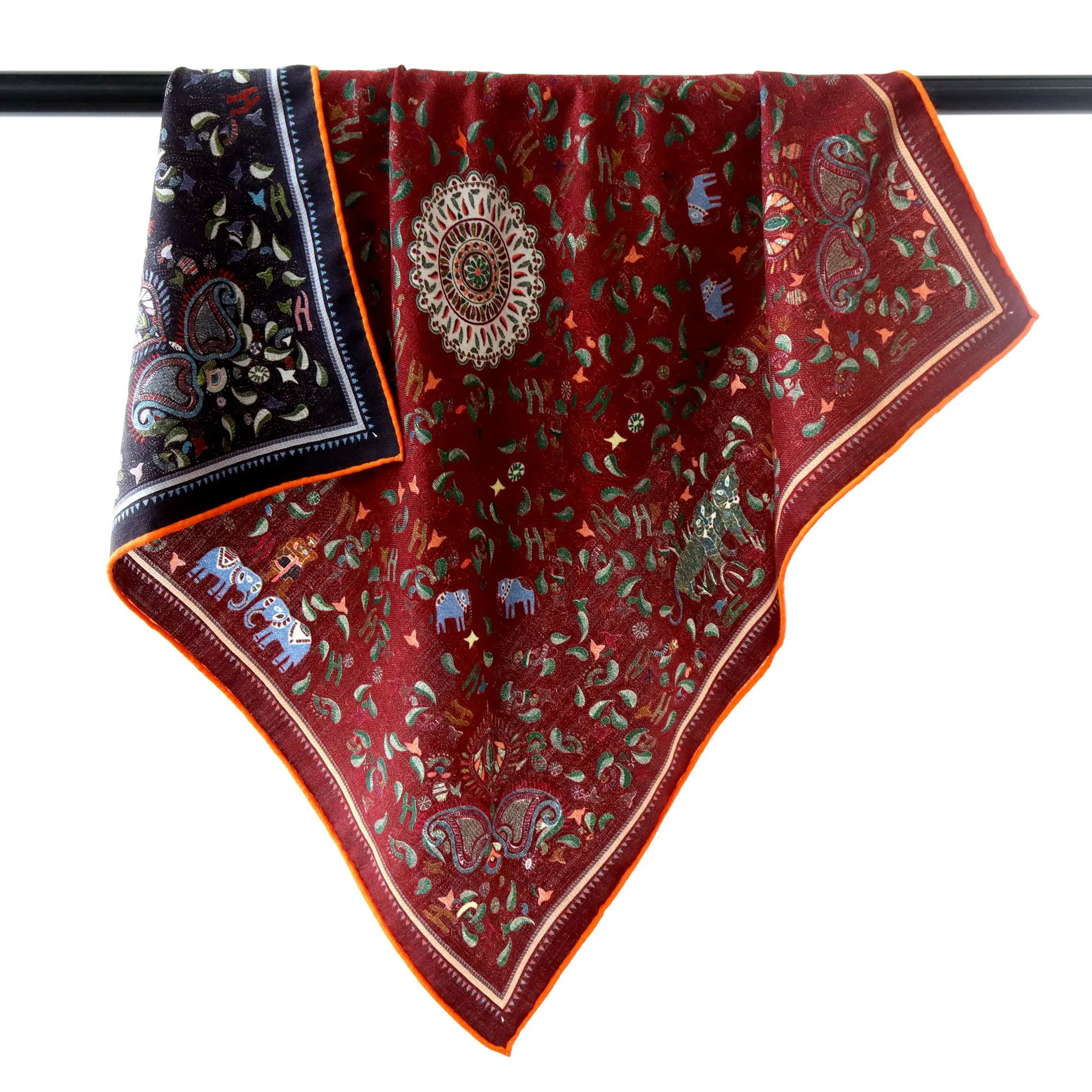 

Шаль-платок из 70% шелка и 30% шерсти с принтом «Маленький слоник», 70 см, двусторонняя, контрастные цвета, универсальная, из тутового шелка