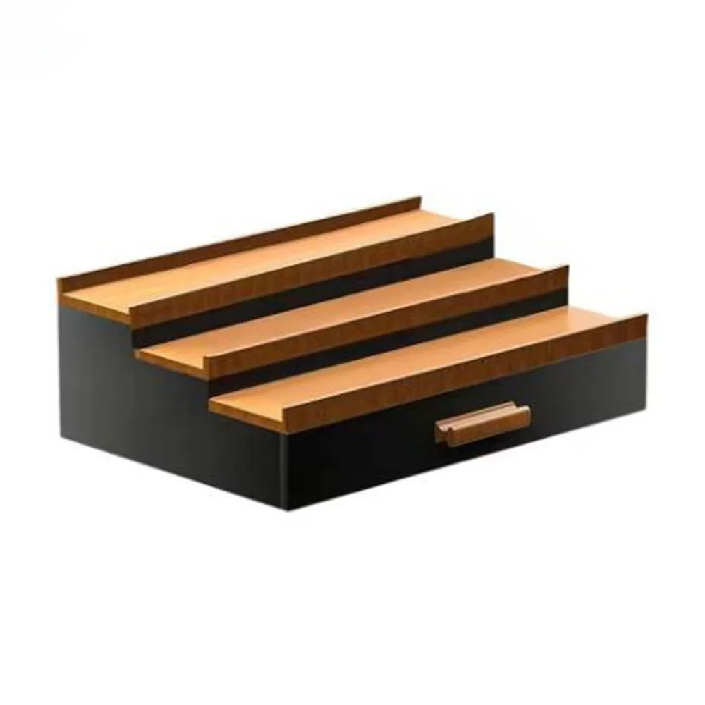 

Stepped Type 3 Tier Cologne Display Stand Space Saving with Drawers Wooden Storage Box Large Capacity Display Rack for Home