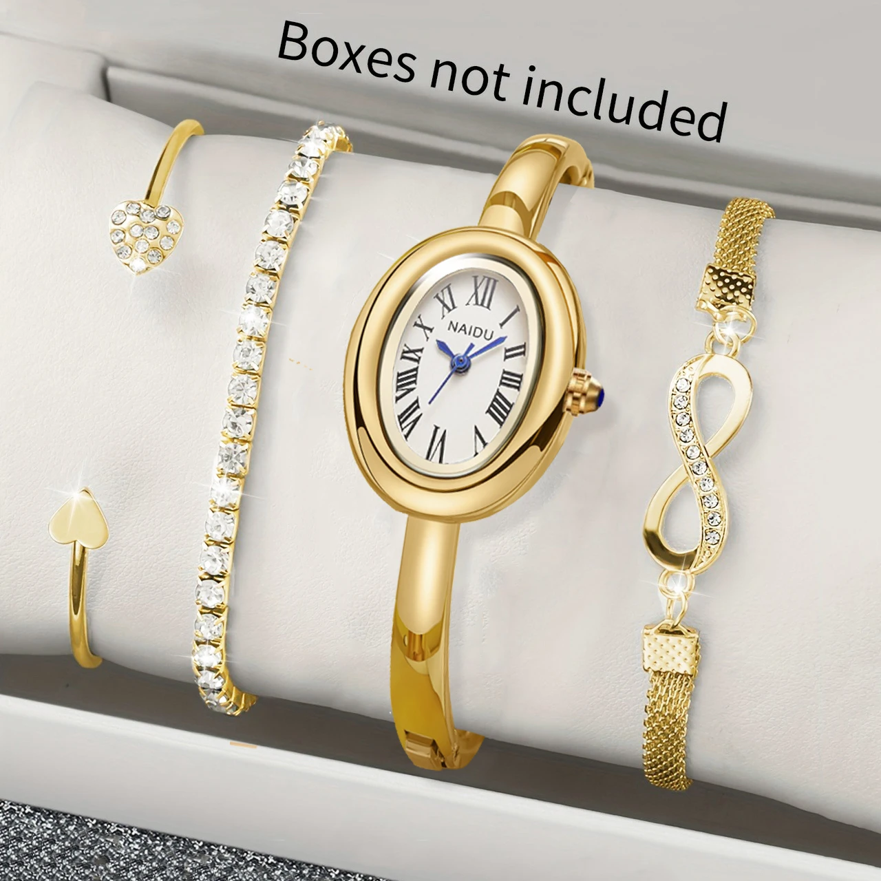 4pcs Women Watch Set FREE Bracelets Retro Luxury Women Stainless Steel Waterproof Bracelet Quartz Watch