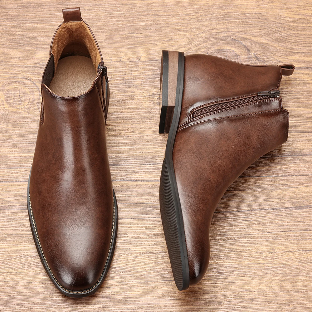 Chelsea-Stiefel für Herren, elastische Seitenstiefel, Herrenstiefel, Smart-Casual-Stiefel für Männer, niedriger Absatz, elastischer Seitenverschluss zum Anziehen. – Detail 8
