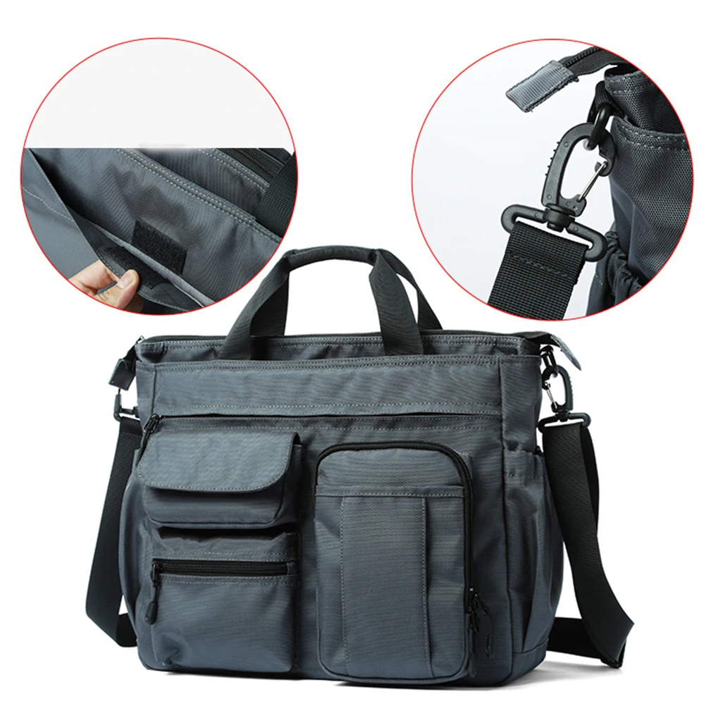 

Large Capacity Men Shoulder Bag Oxford Material Crossbody Tote Business Travel Multi Pockets Lightweight Practical Daily Use