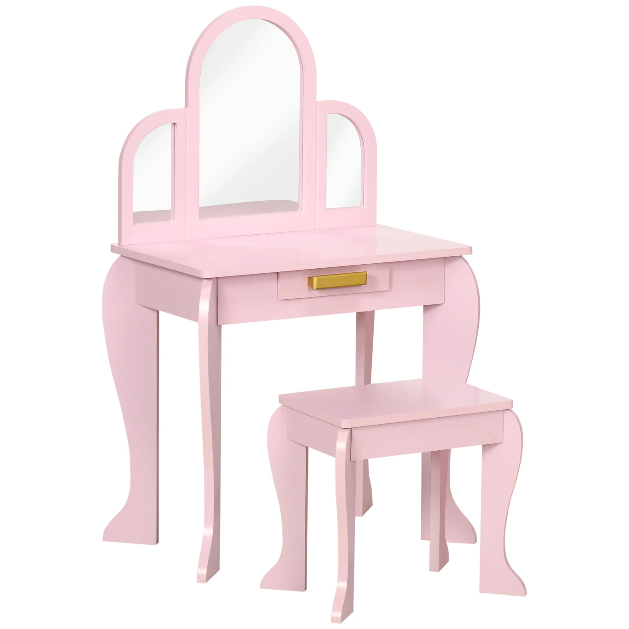 HOMCOM girl's dressing table with mirror and makeup stool for 3 to 6 years old girl child's wooden dresser with pink drawer