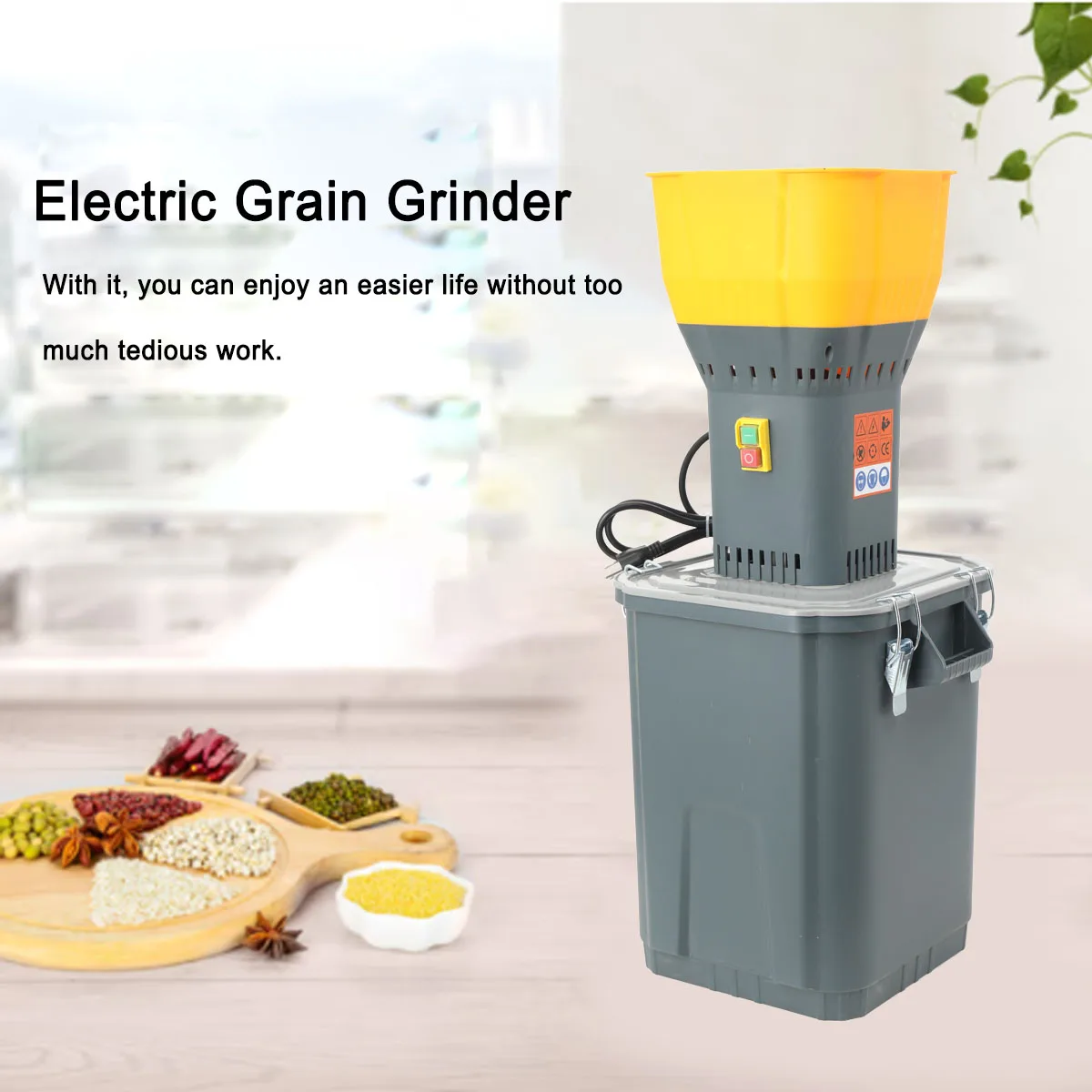 Molino Eléctrico de Gran Capacidad de 30L, 1000W, de Alta Resistencia, con 5 Tamices para Cereales Secos, Trigo, Arroz, Avena, Maíz, Motor de Cobre Puro