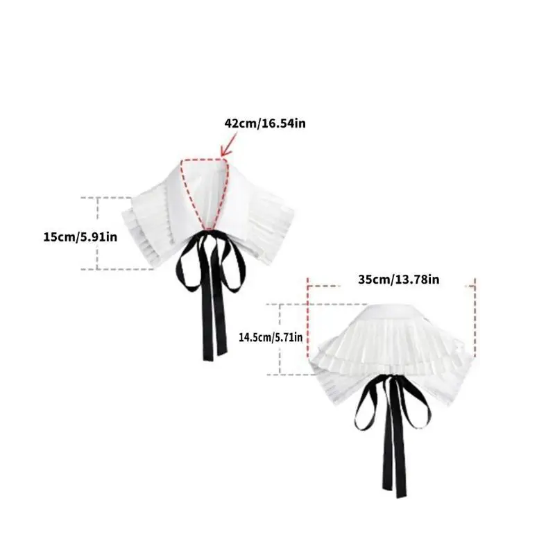 652F Tie Pleated Collar Girls Detachable Victorian Collar Lapel Preepy Look Cosplay Victorian Pleated Shawl Collar