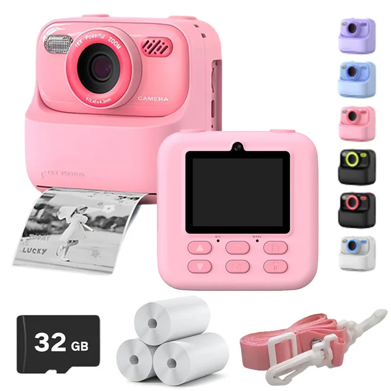كاميرا أطفال فورية 1080P HD عدسة مزدوجة كاميرا رقمية لصور السيلفي للفتيات والأولاد هدايا عيد الميلاد ألعاب مع طباعة ورق 32G #2