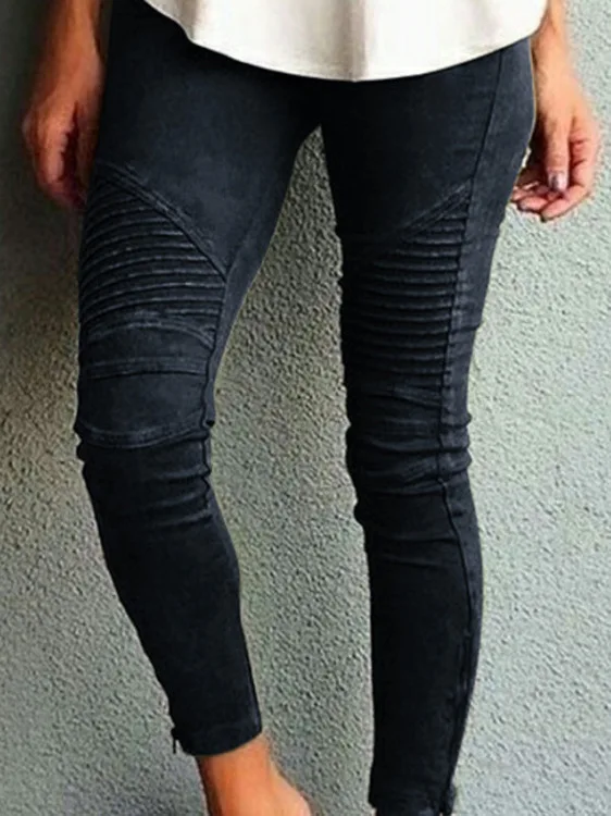 

Casual Pleated Slim Fit Small Leg Pants Women's High Waist Trousers Summer Fashionable Casual Folded Skinny Jeans
