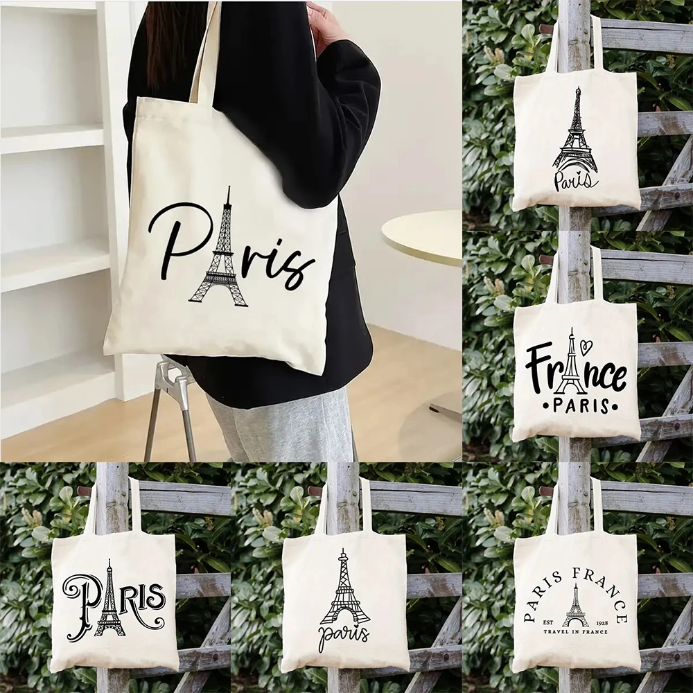 Women's Paris Eiffel Tower Printed Tote Bag - Large Capacity Handbag for Travel, Picnic, Shopping & Parties, Travel Accessory