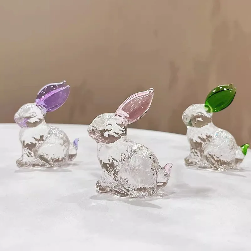 Crystal Rabbit Bunny Figurine Collectibles Spring Easter Decoration Glass Art Animal Paperweight Ornament Creative Gift