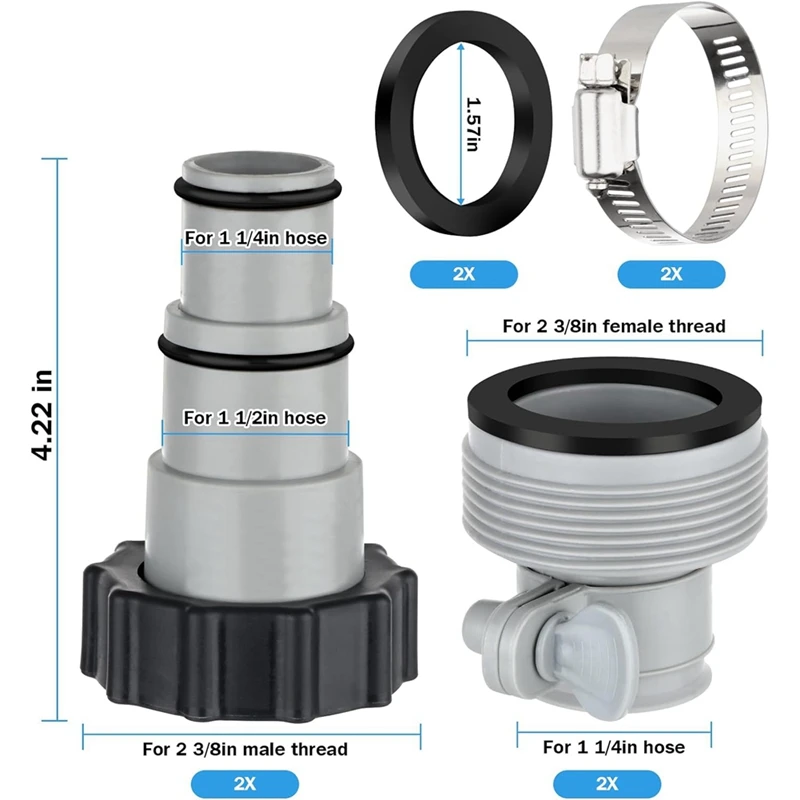 スイミングプールアダプター,タイプa,bコネクター,intexフィルターポンプ,ソルトウォーターシステム,耐久性,1.25インチおよび1.5インチに適しています