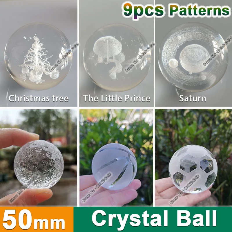 

50mm Crack Crystal Ball 3D Laser Engraved Christmas tree Little Prince Saturn Clear Glass Sport Ball Ornament Desktop Home Decor