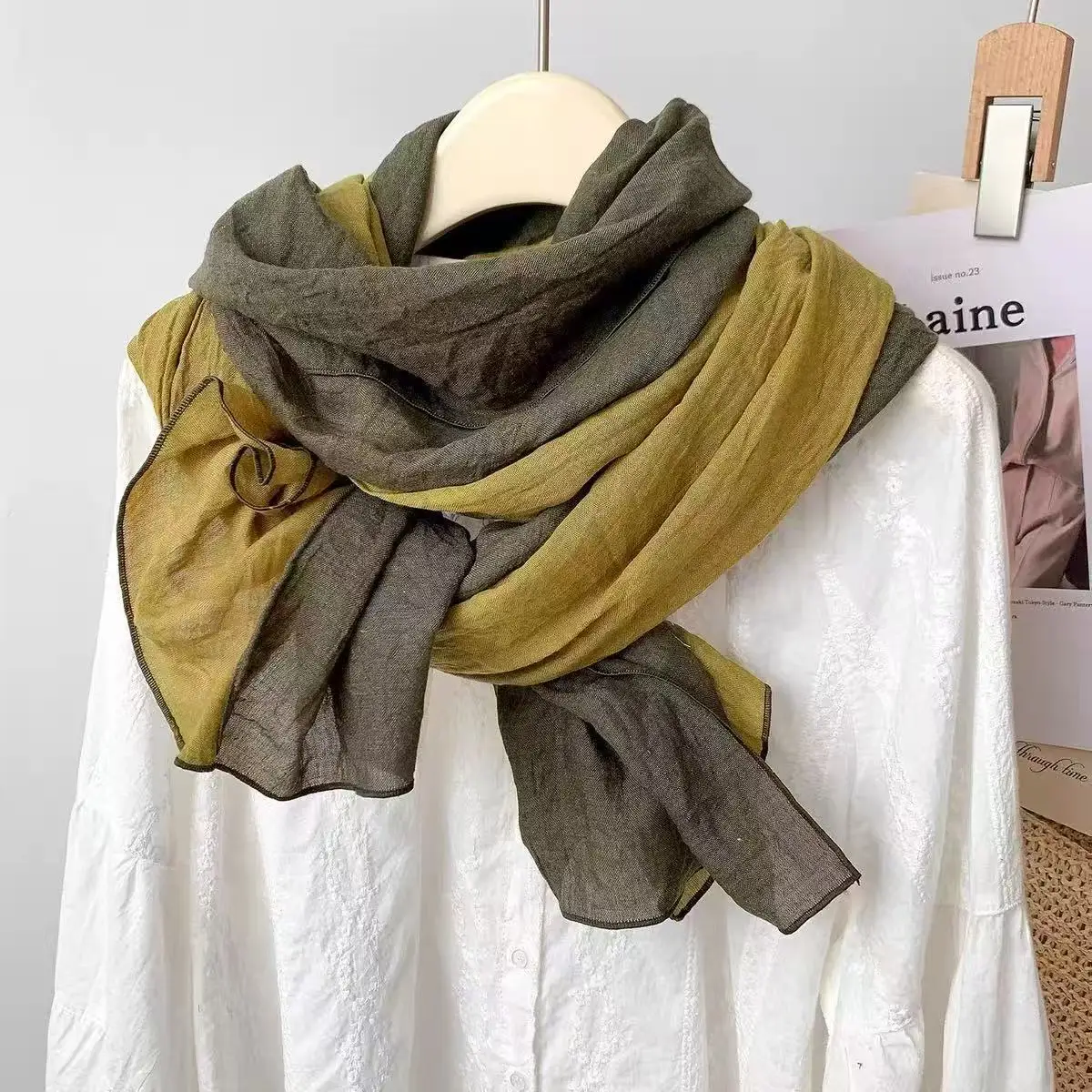 

Женский весенне-летний разноцветный хлопковый льняной шарф, большой размер, длинный морщинистый тонкий шарф, сохраняющий тепло, гетры, солнцезащитная шаль