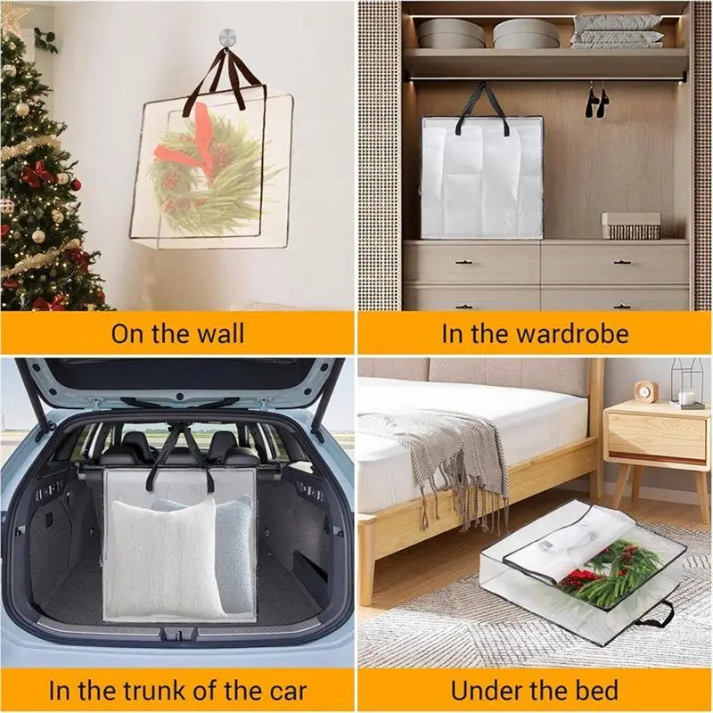 【OFF-SHELF】حقيبة تخزين إكليل 5 عبوات، 26 بوصة بوصة 90 لترًا لحاوية تخزين إكليل عيد الميلاد للاستخدام المنزلي