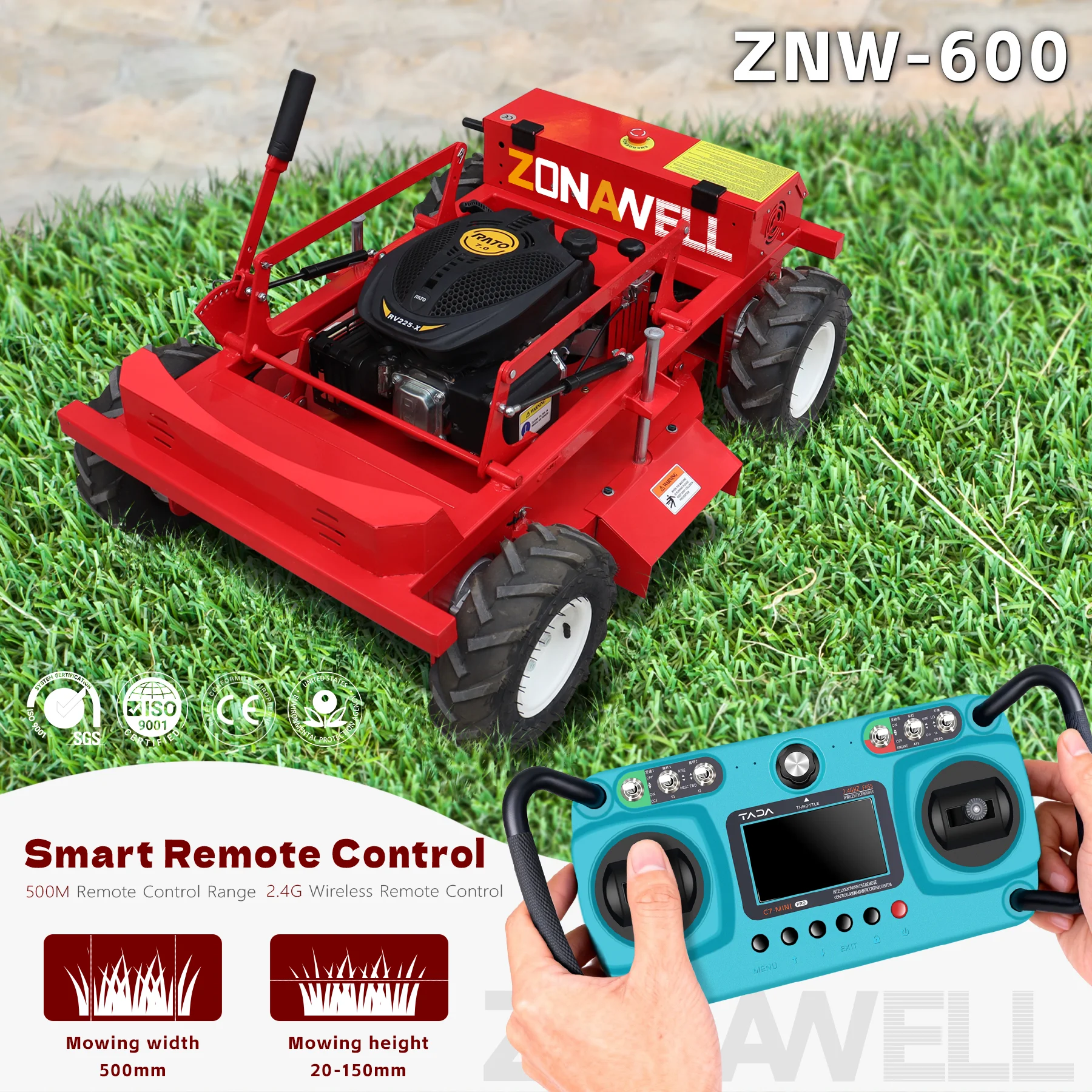 

Rustic-Style Wheeled Mower Euro 5 EPA Certified Smart Remote Control Adjustable Blade Height 600mm For Farm Use