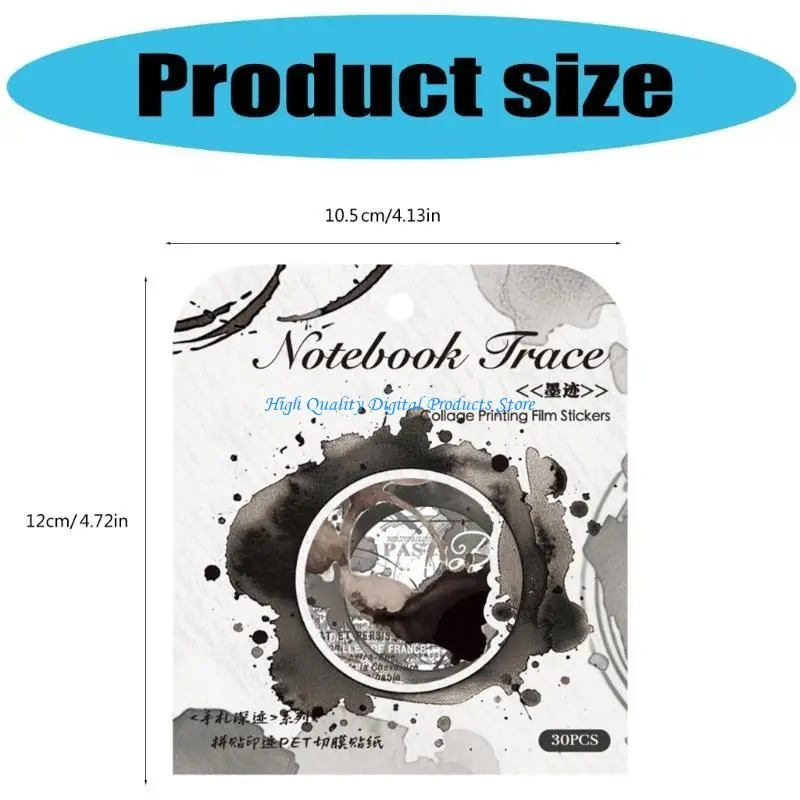 

U2JE 30Pcs Inks Stain Aesthetic Sticker for Scrapbooking Laptop Journal Phone Case