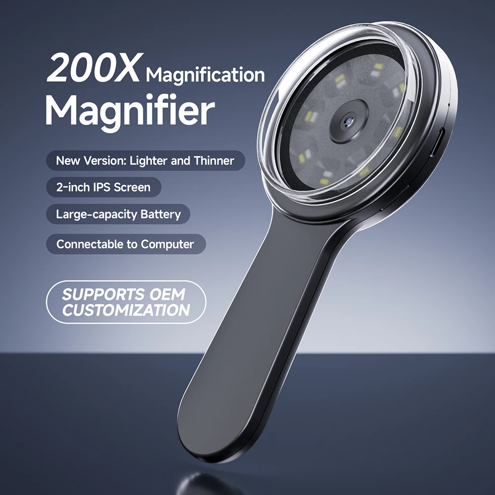 Portable Handheld Digital Microscope With Autofocus 2 IPS Screen &  200X Magnification High Definition Magnifying Glass