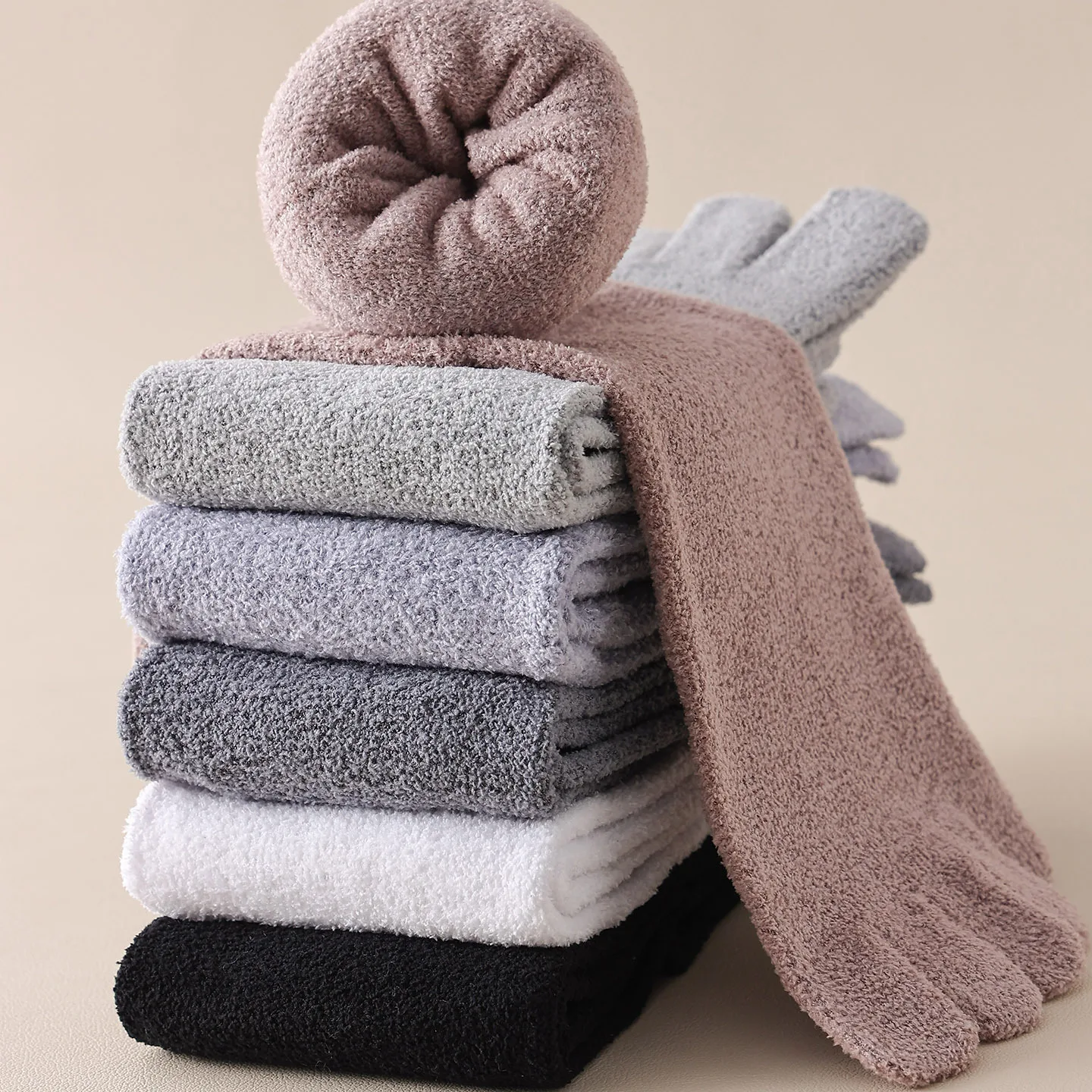 

3 пары мягких флисовых носков с пятью пальцами, теплые зимние носки, мужские средние толстые морозостойкие однотонные носки для сна