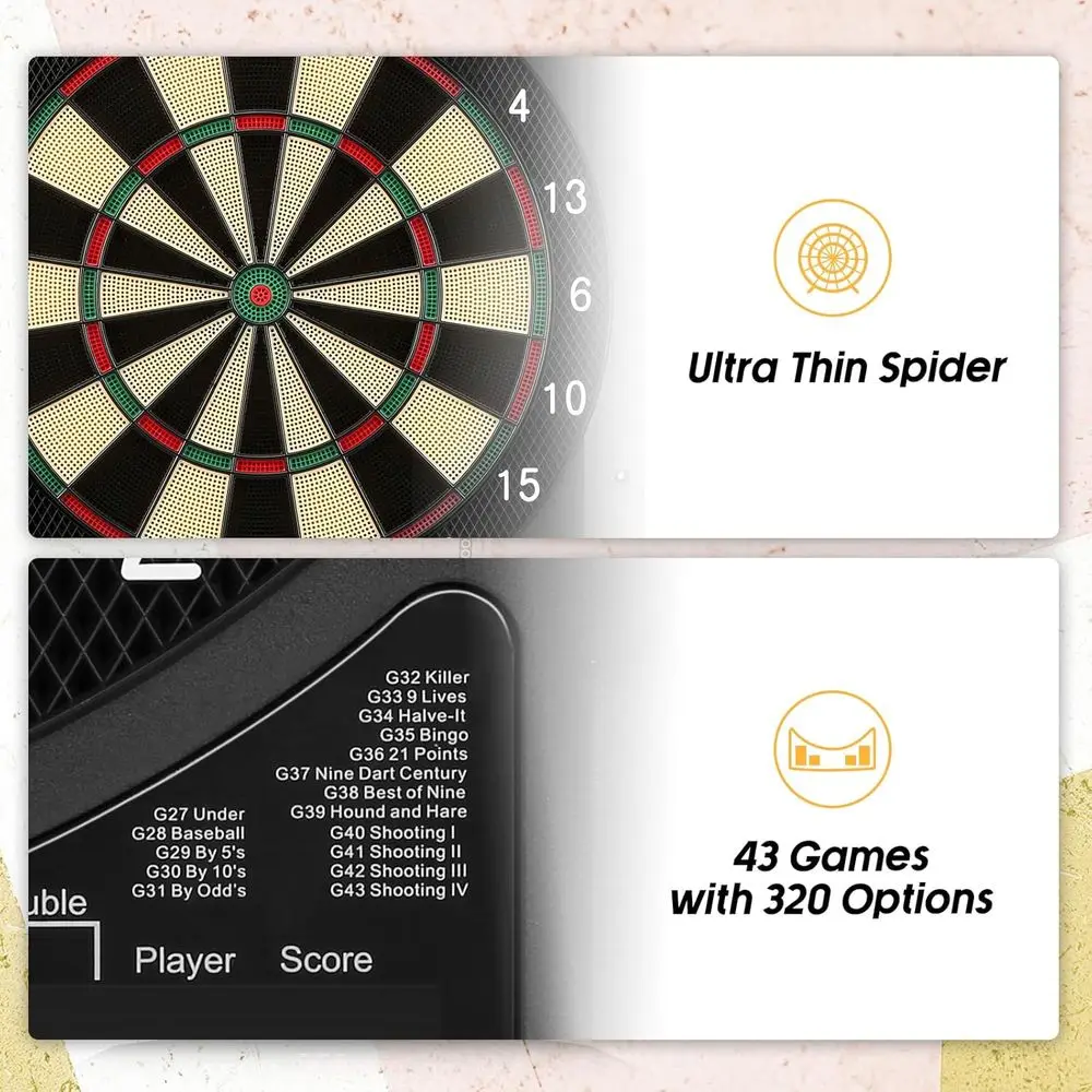 43-Game LED Digital Dartboard with 6 Darts, 100 Tips, and 320 Play Variants