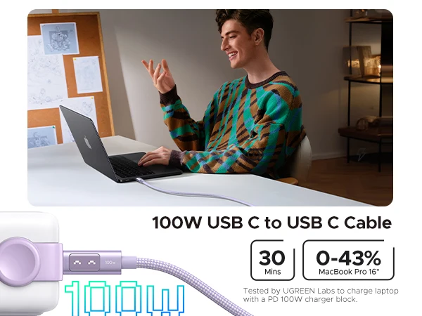 UGREEN Multicolor 100W 60W USB C Cable PD Quick Charge 3.0 4.0 Type C to C Charger Cord for Laptop iPhone 17 Samsung S25 Xiaomi