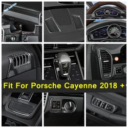 Carbon Fiber Accessories For Porsche Cayenne 2018 - 2023 Dashboard Display / Central Control Instrument Strip / AC Cover Trim