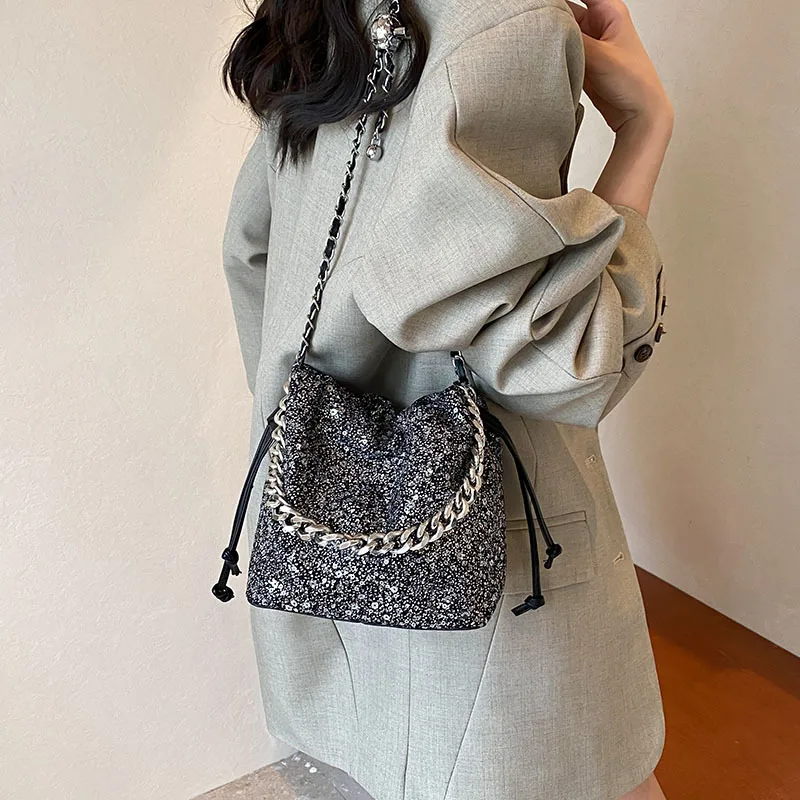 Sequins Handbags Bucket Bag Women Crossbody Bag Bling Fashion Lady Handbags Girls Glitter Purses Shoulder Bag Clutch 2024