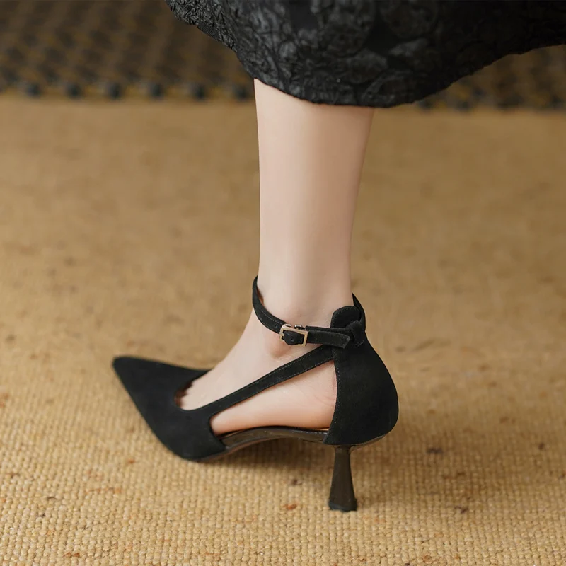 FEDONAS Ankle Strap Women Sandals Thin High Heels Pointed Toe Pumps Genuine Leather Elegant Spring Summer Shoes Woman Party Prom