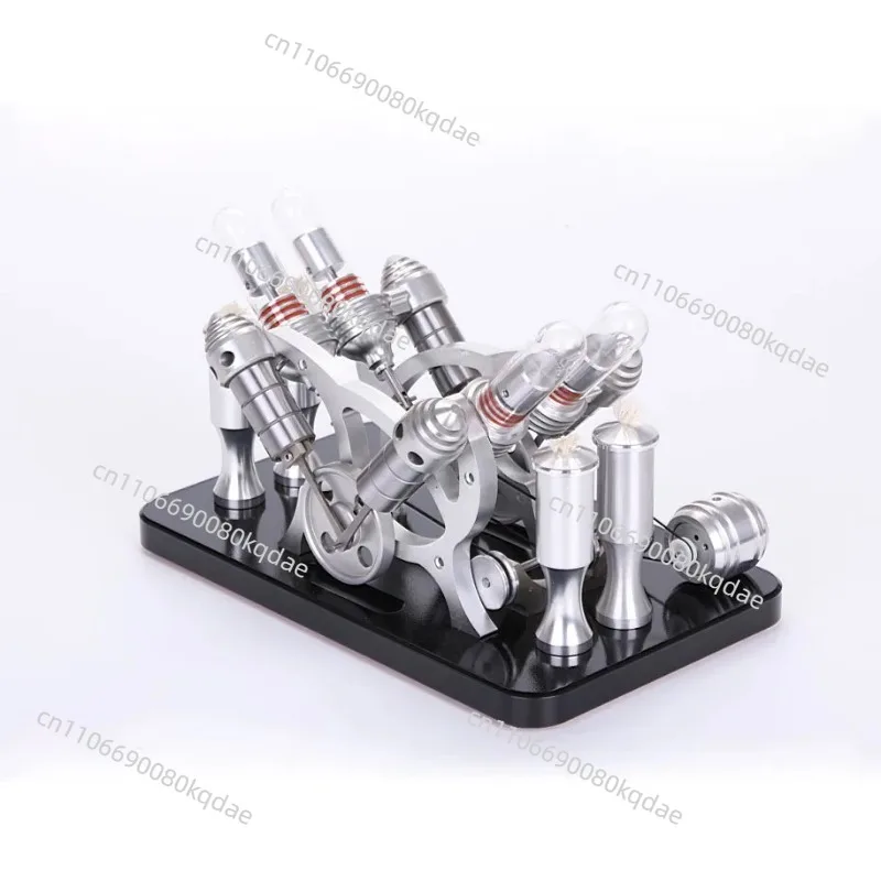 V4 Stirling Steam Engine Model,Creative Physical Experimental Hobby Assembly Hardware Unit for Gift Collection