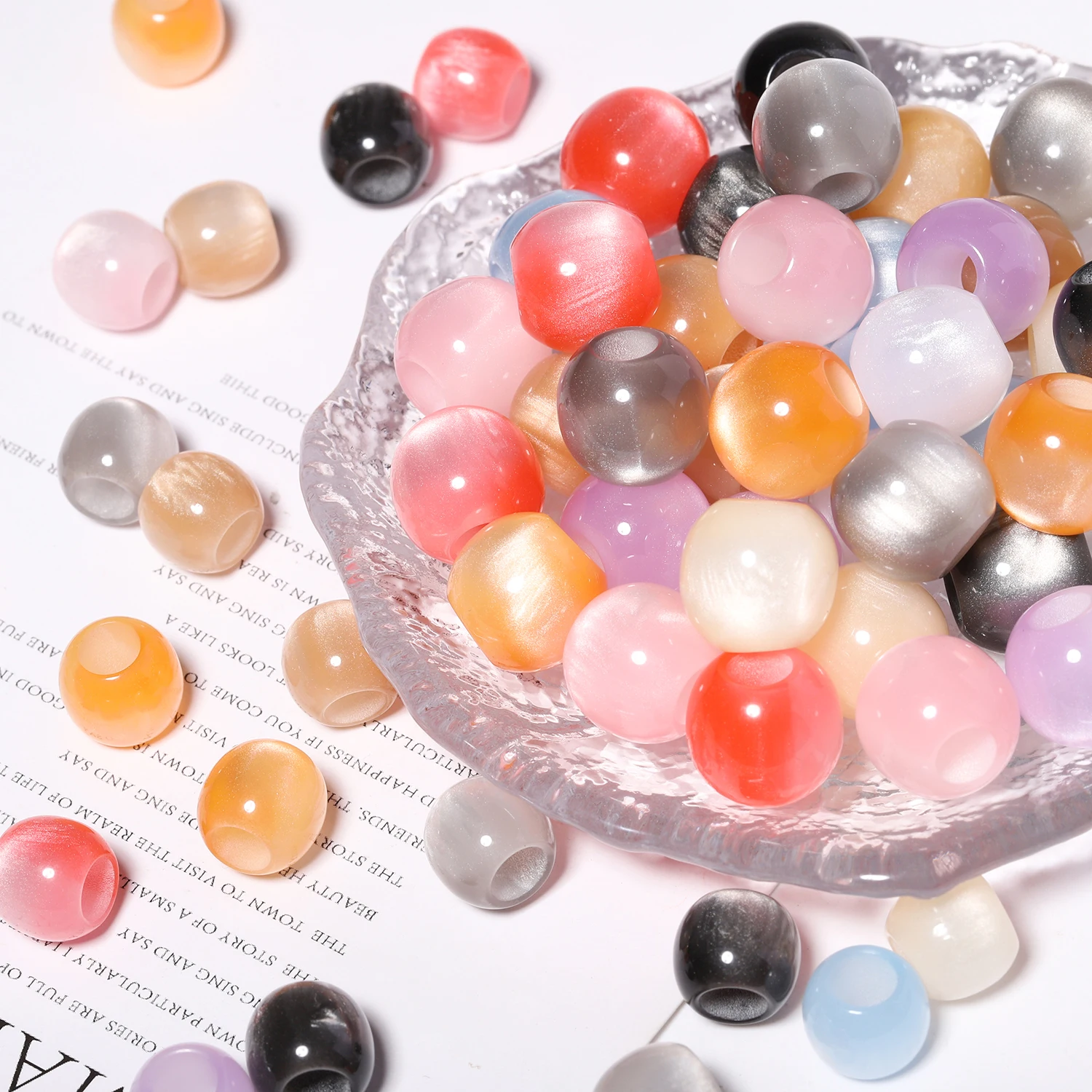 10/12mm Bunte Cat Eye Runde Harz Perlen Großes Loch Bunte Mode Lose Spacer für Schmuck Machen DIY armbänder Zubehör