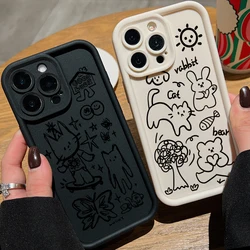 Cute Black Sketch Cat Phone Case for Xiaomi Redmi Note 13 12 12S 11 11S 10 9 8 Pro Plus A3 14C 13C 12C 10C 9C 4G 5G Ladder Cover