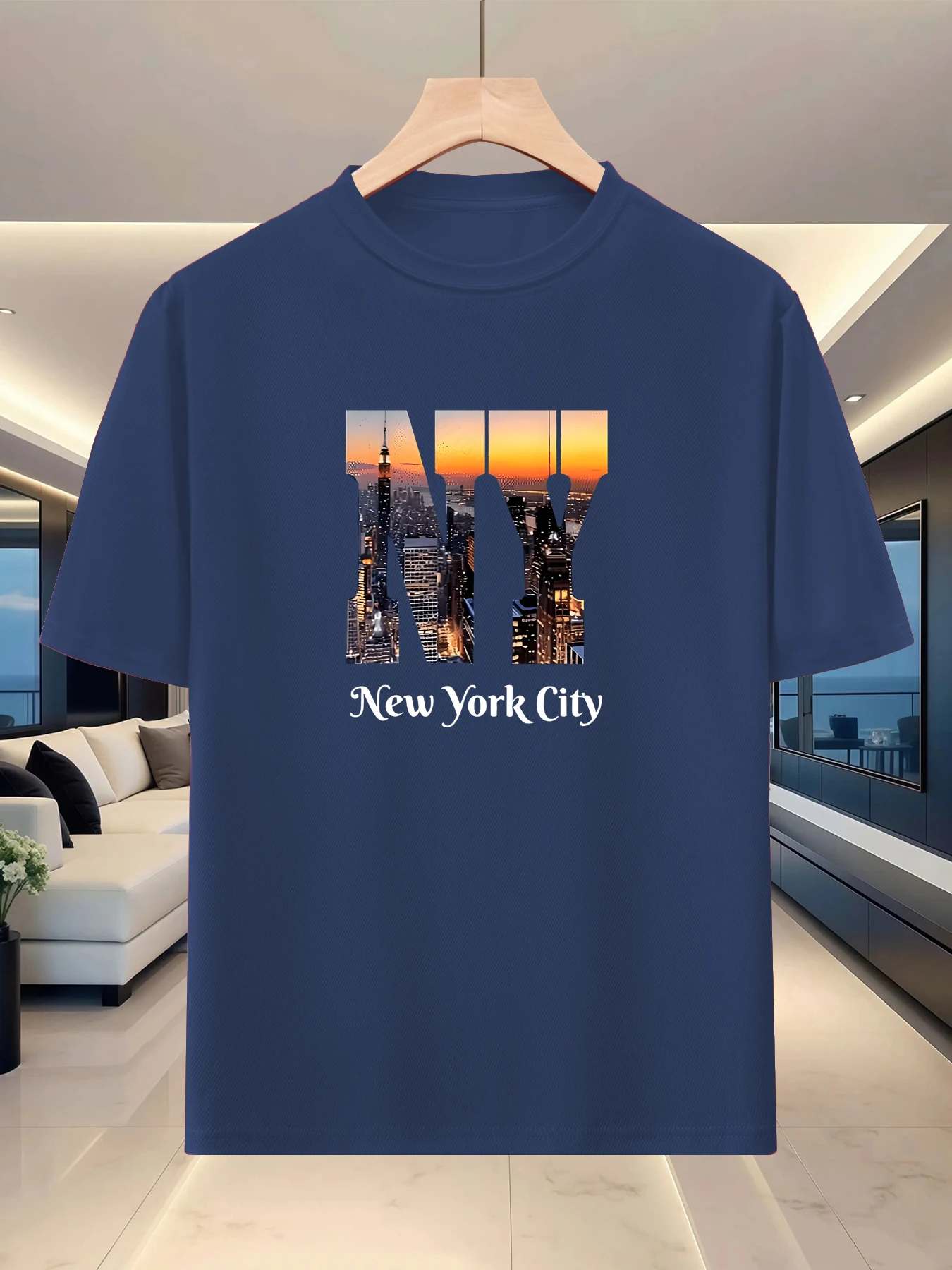 Casual and lazy men's loose shoulder base for spring and summer travel, niche art print silhouette casual top